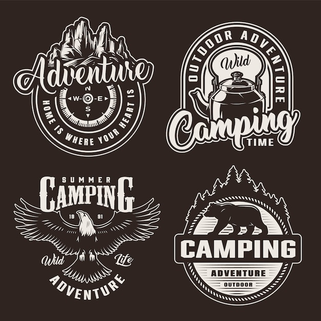 Vintage monochrome summer recreation badges