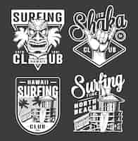 Free vector vintage monochrome surfing club labels