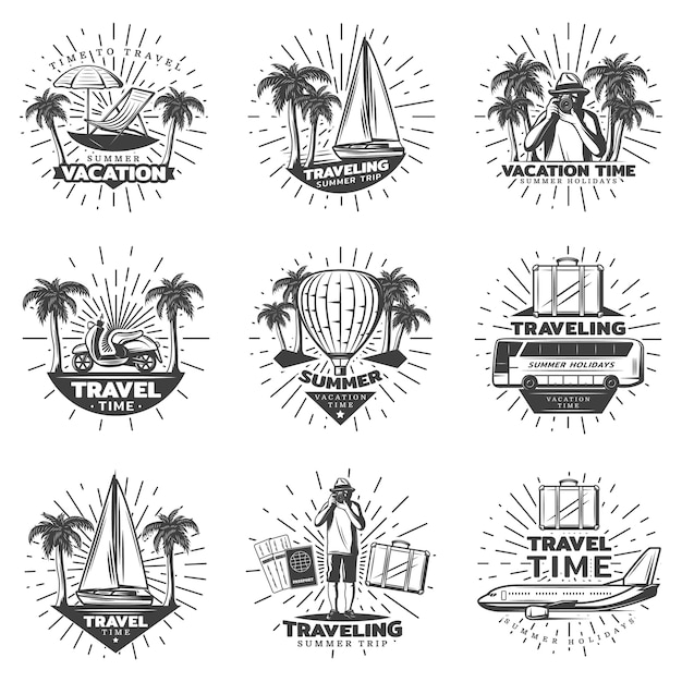 Vintage Monochrome Traveling Labels Set