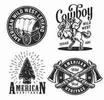 Free vector vintage monochrome wild west badges set