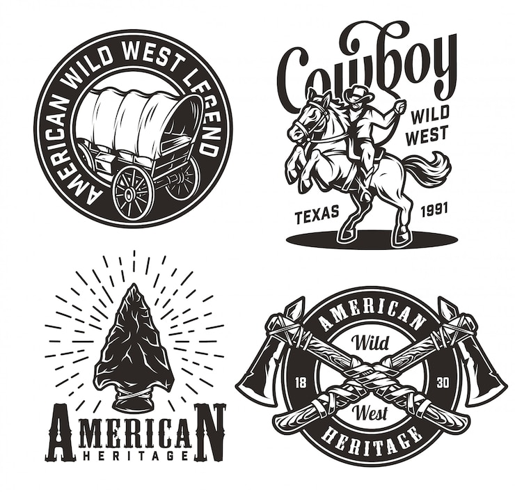 Free Vector vintage monochrome wild west badges set