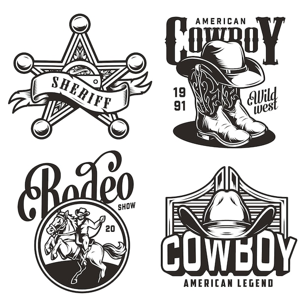 Free vector vintage monochrome wild west emblems