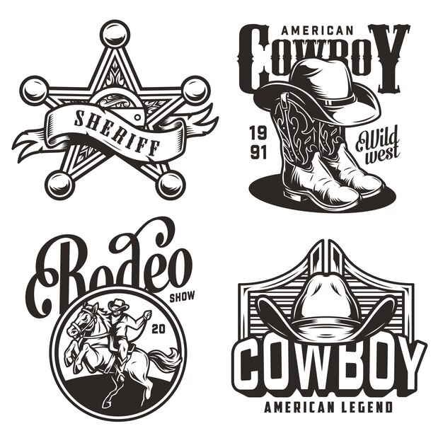 Vintage monochrome wild west emblems