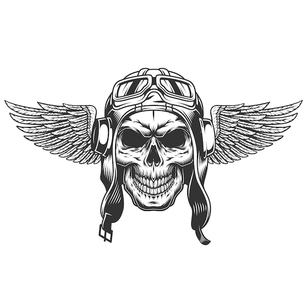 Free vector vintage monochrome winged pilot skull