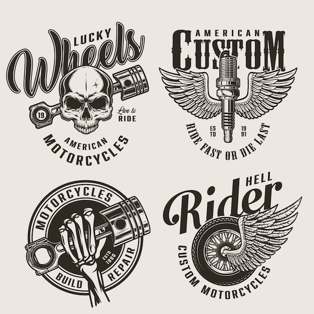 Vintage motorcycle repair service emblems