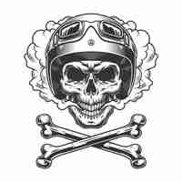 Free vector vintage motorcyclist skull in smoke cloud