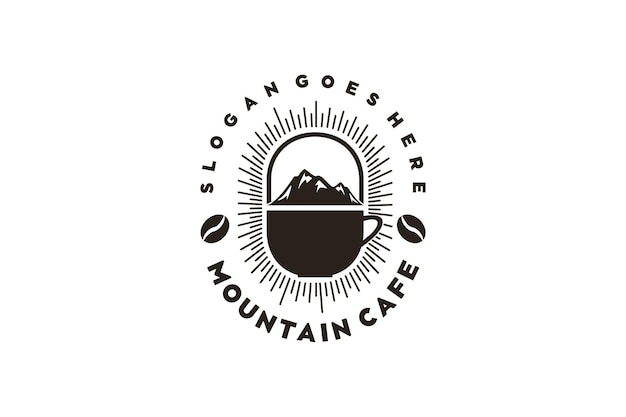 Винтажный горный логотип с чашкой кофе, вдохновение для логотипа