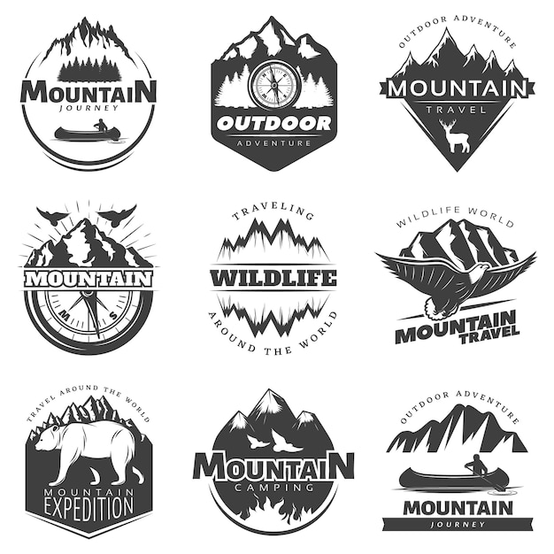 Free vector vintage mountains badge set