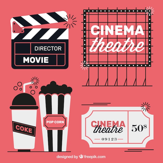 Free vector vintage movie elements in three colors