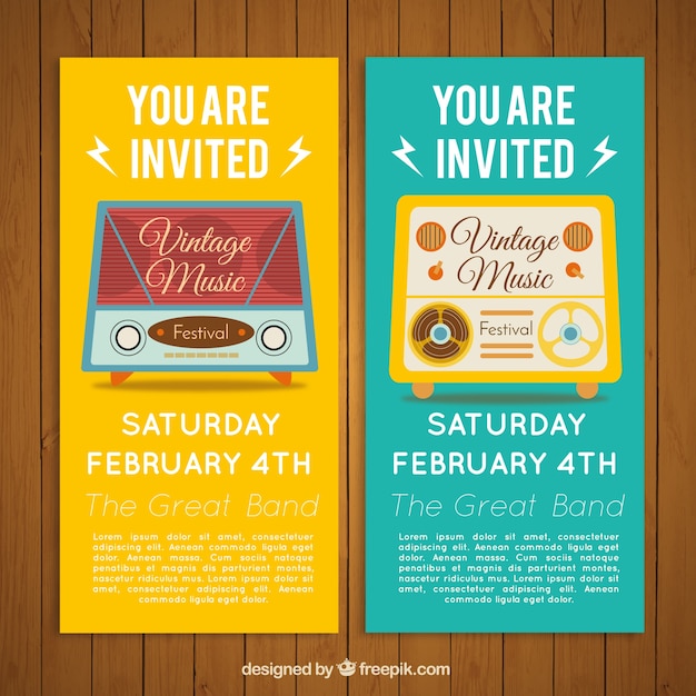 Free vector vintage music festival invitation with radio design