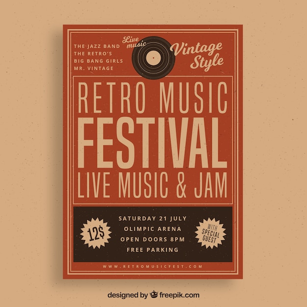 Бесплатное векторное изображение Плакат фестиваля винтажной музыки