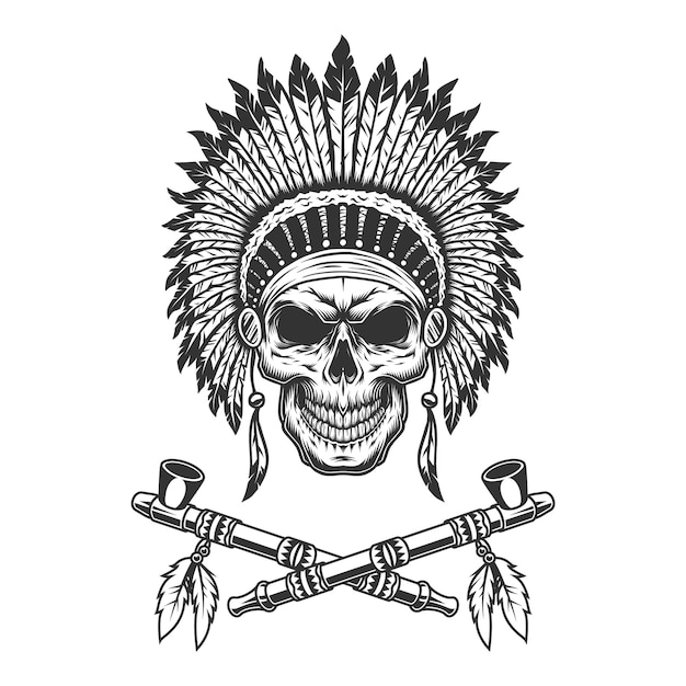 Free vector vintage native american indian chief skull