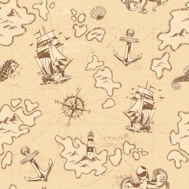 Free vector vintage nautical seamless pattern