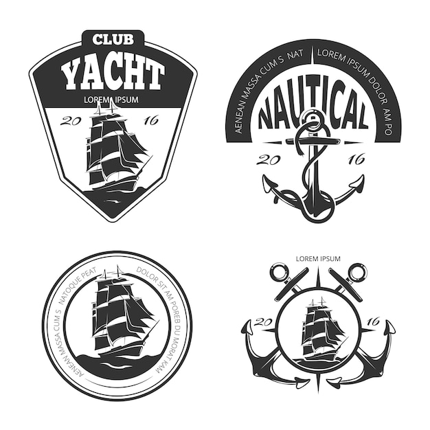 Старинный морской векторный логотип, этикетки и значки.