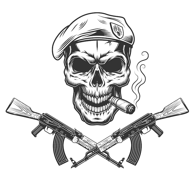 Free vector vintage navy seal skull in beret