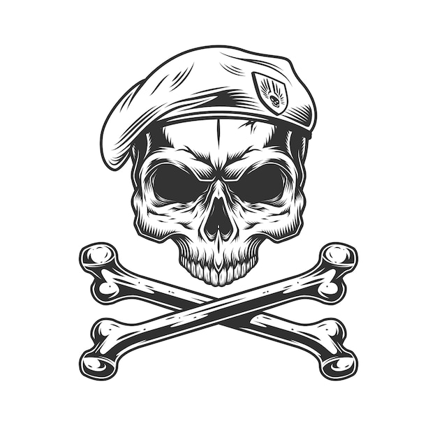 Free vector vintage navy seal skull in beret