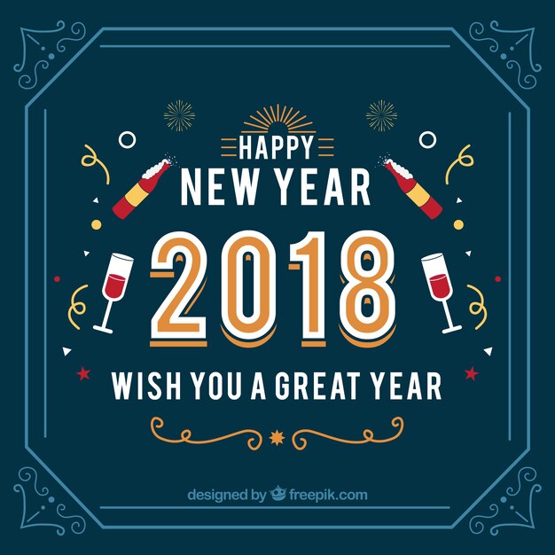 Vintage new year 2018 background in dark blue
