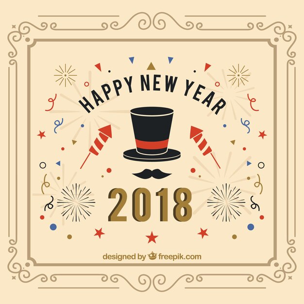 Free vector vintage new year 2018 background with fireworks