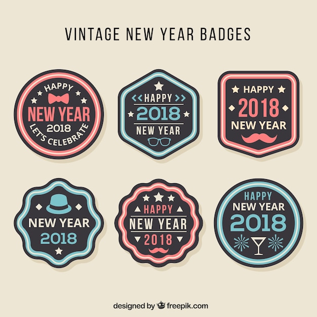 Free vector vintage new year 2018  badge collection in dark blue