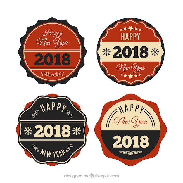 Free vector vintage new year 2018  badge collection in red and black