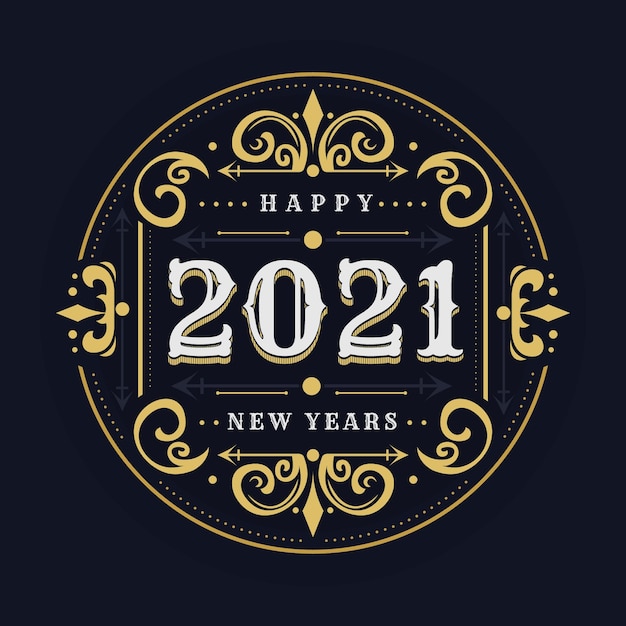 Vintage new year 2021 greeting with elegant elements