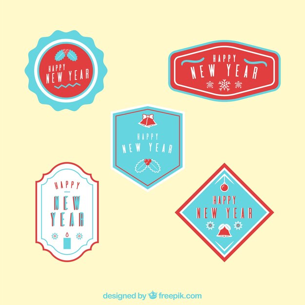 Free vector vintage new year labels in red and blue