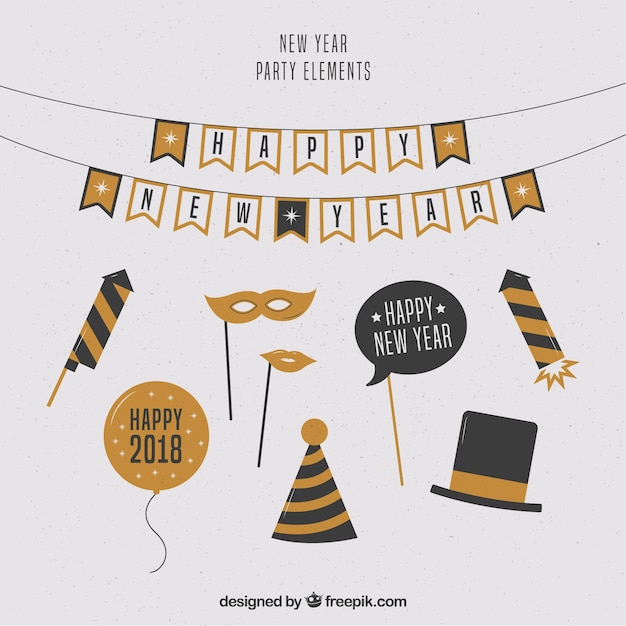 Vintage new year party element collection in golden and white