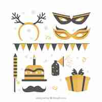Free vector vintage new year party element collection in golden
