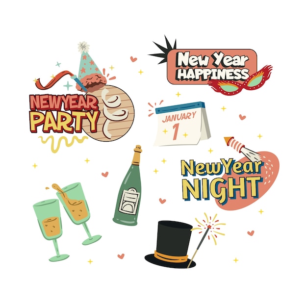 Vintage new year party element collection