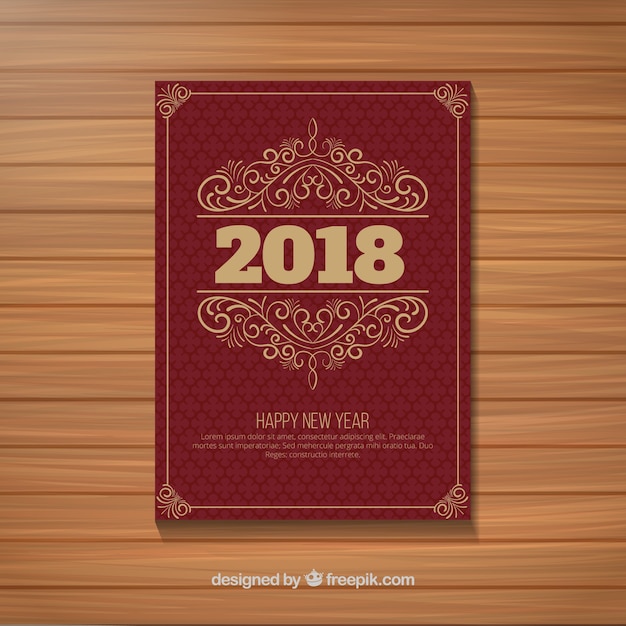 Vintage new year party poster in dark red