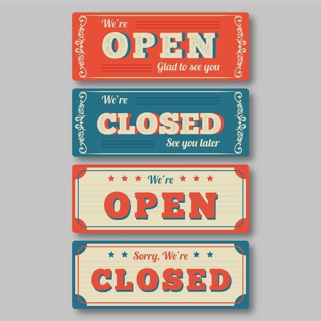 Free vector vintage open and closed signboard collection