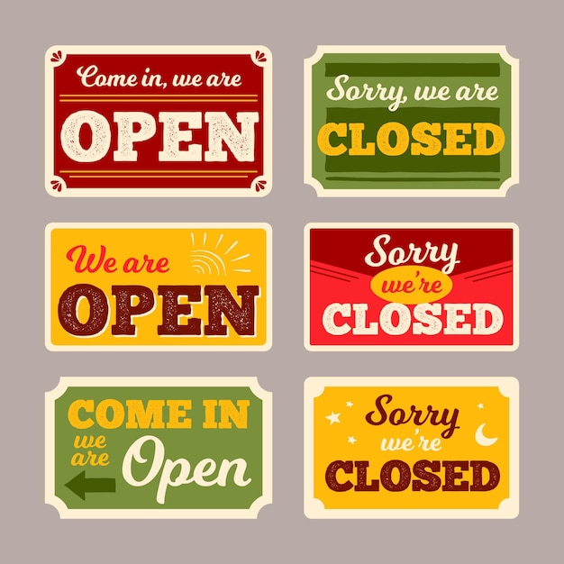 Vintage open and closed signboard collection