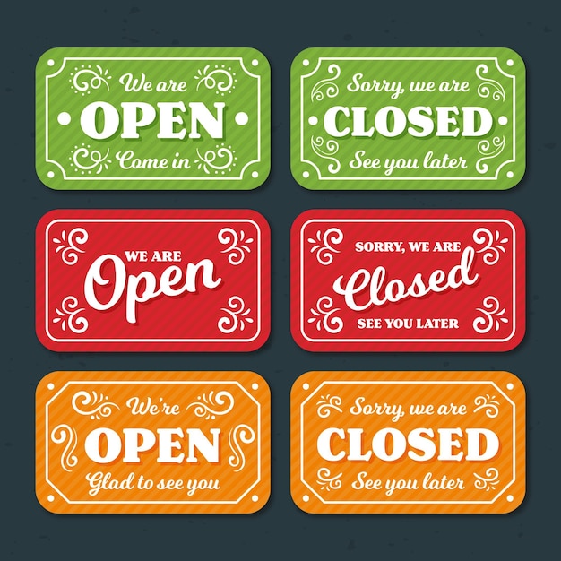 Vintage open and closed signboard collection