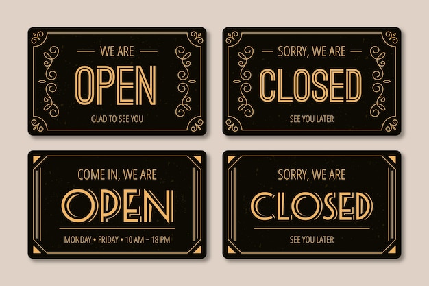 Vintage open and closed signboard collection