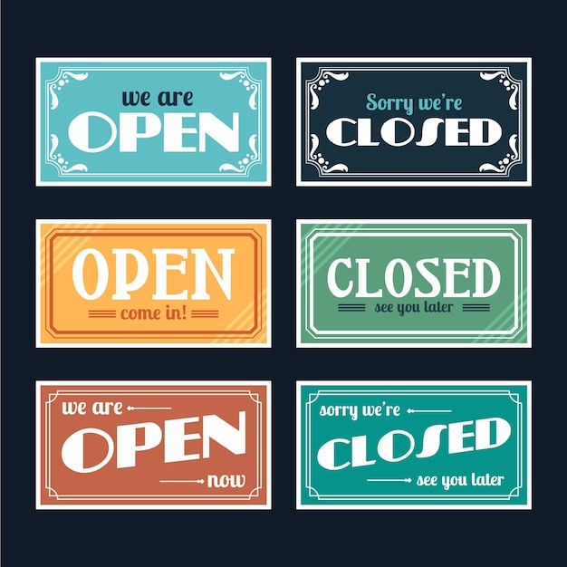 Vintage open and closed signboard collection