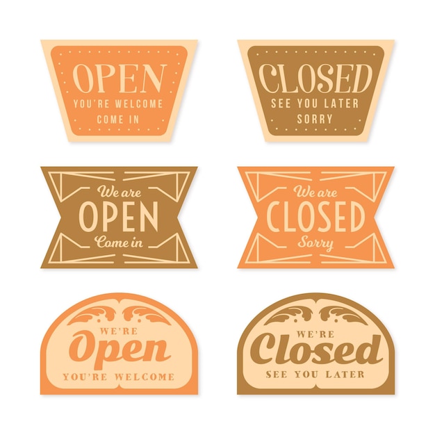 Free vector vintage open and closed signboard collection