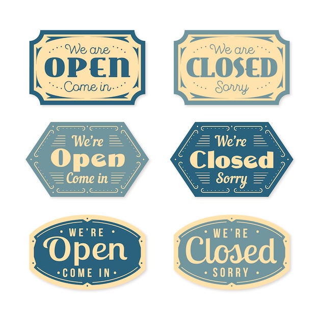Free vector vintage open and closed signboard collection