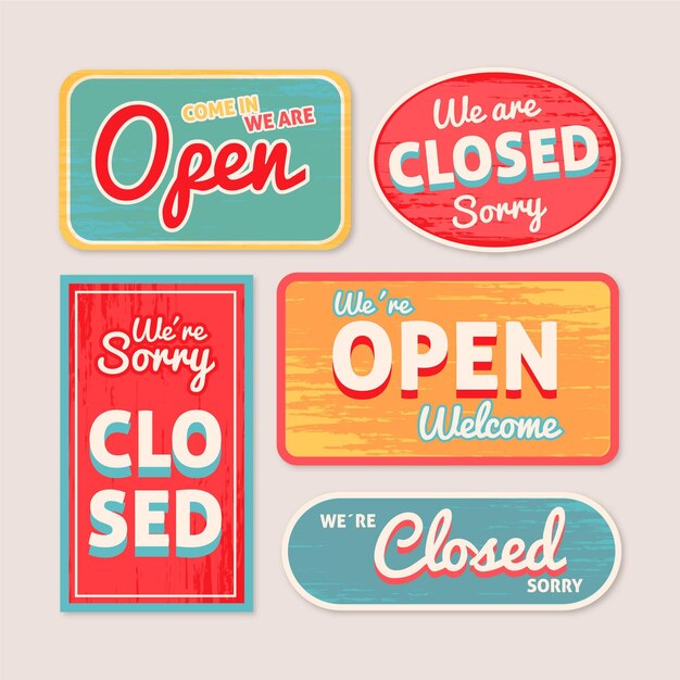 Vintage open and closed signboard collection