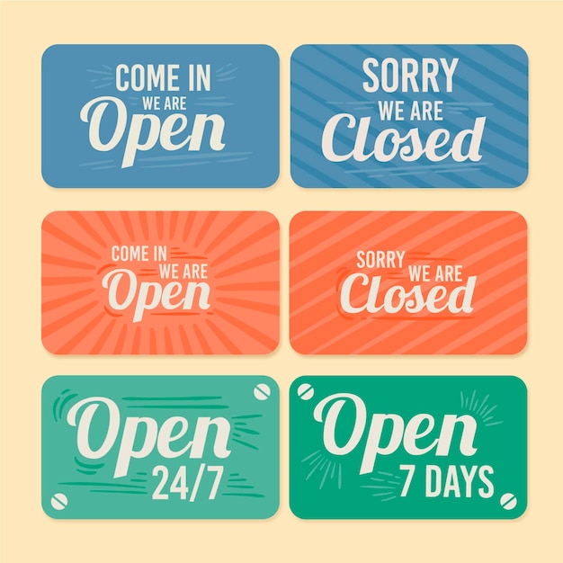 Free vector vintage open and closed signboard collection