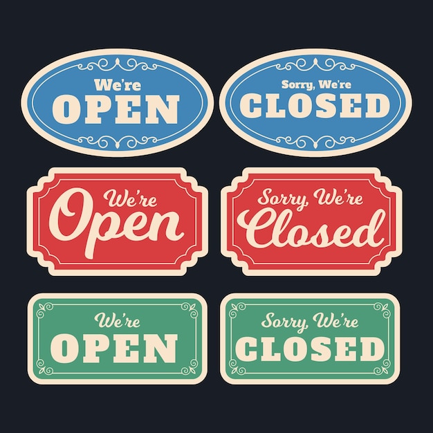 Free vector vintage open and closed signboard pack