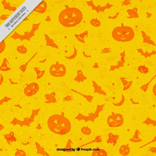 Free Vector vintage orange background with items for halloween