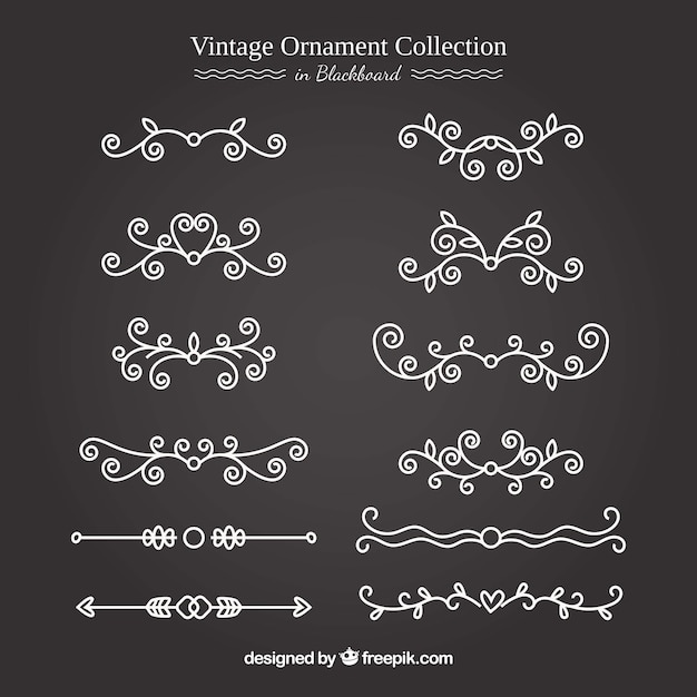 Free vector vintage ornament collection with blackboard style