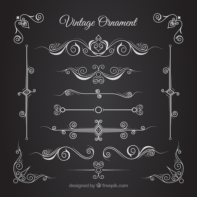 Free vector vintage ornament collection with blackboard style