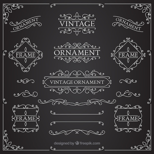 Free vector vintage ornament collection with blackboard style