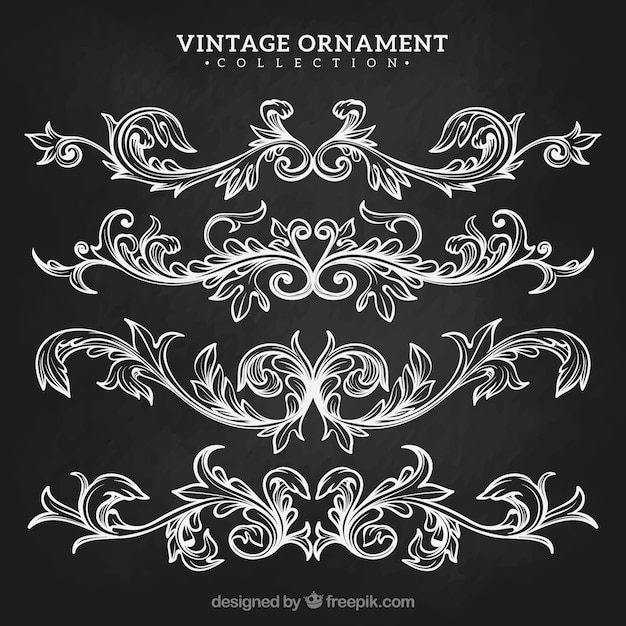 Free vector vintage ornament collection with blackboard style