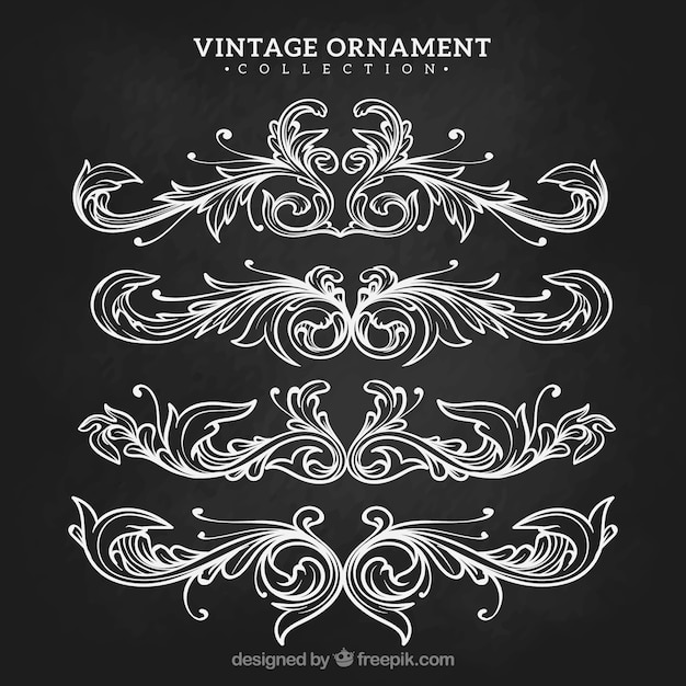Free vector vintage ornament collection with blackboard style