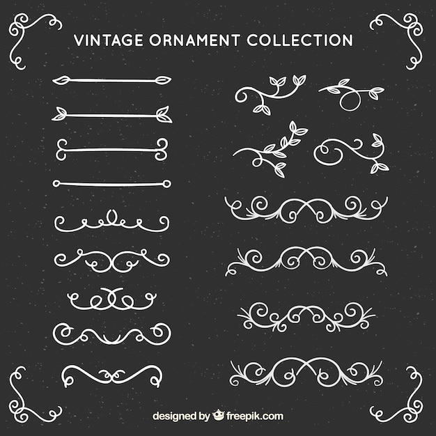 Free vector vintage ornament collection with blackboard style