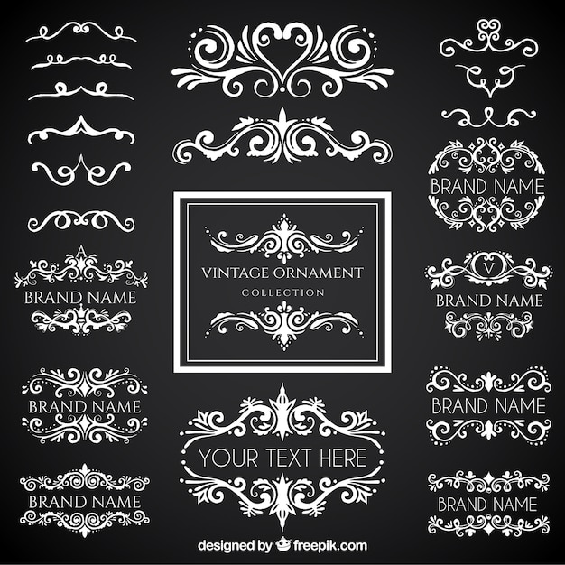 Free vector vintage ornament collection with blackboard style