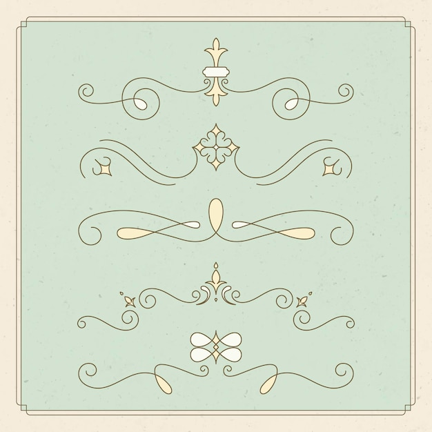 Vintage ornament vector set in yellow color