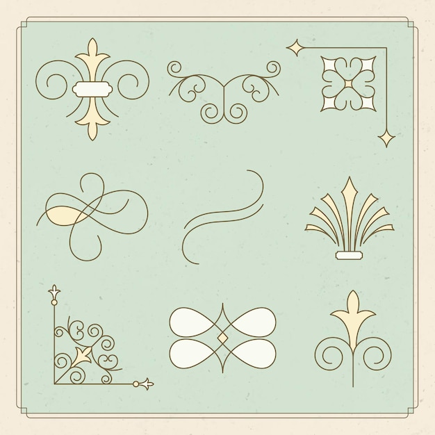 Vintage ornament vector set in yellow color